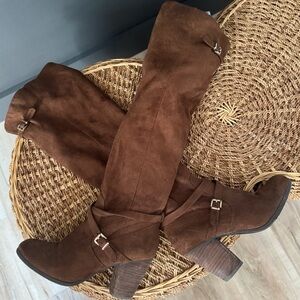 Brown Suede Knee-High Boots